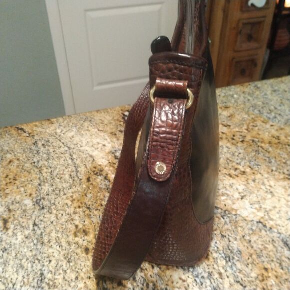 Vintage Brahmin Purse Pecan Croc Black Leather Combo Shoulder Handbag - Picture 7 of 16